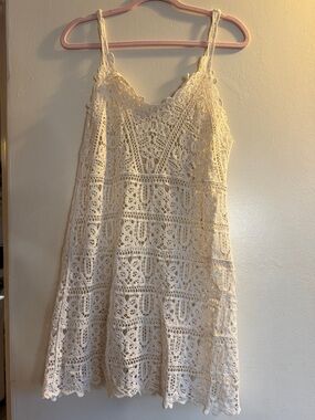 Women's Cream Crochet Slip Dress - Boho Lace Summer Dress